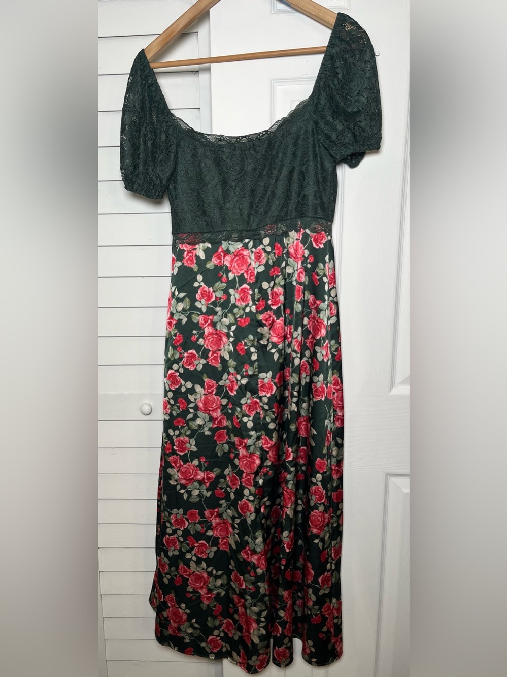 Altar'd State Floral Print Midi Dress Lace Bodice Short Sleeve Size M - Picture 10 of 17